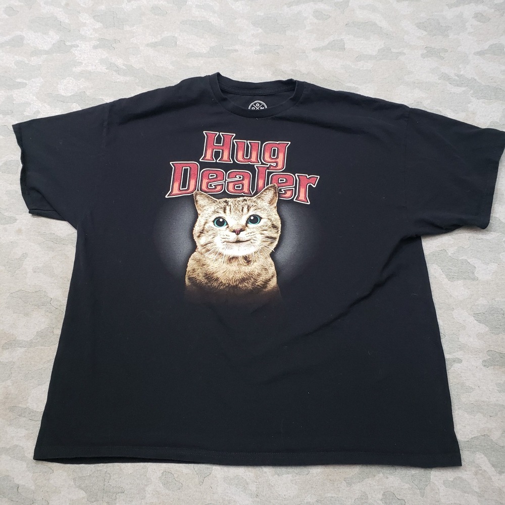 DOM Cat Hug Dealer Shirt Mens 2XL Black Graphic Tee Streetwear Short Sleeve